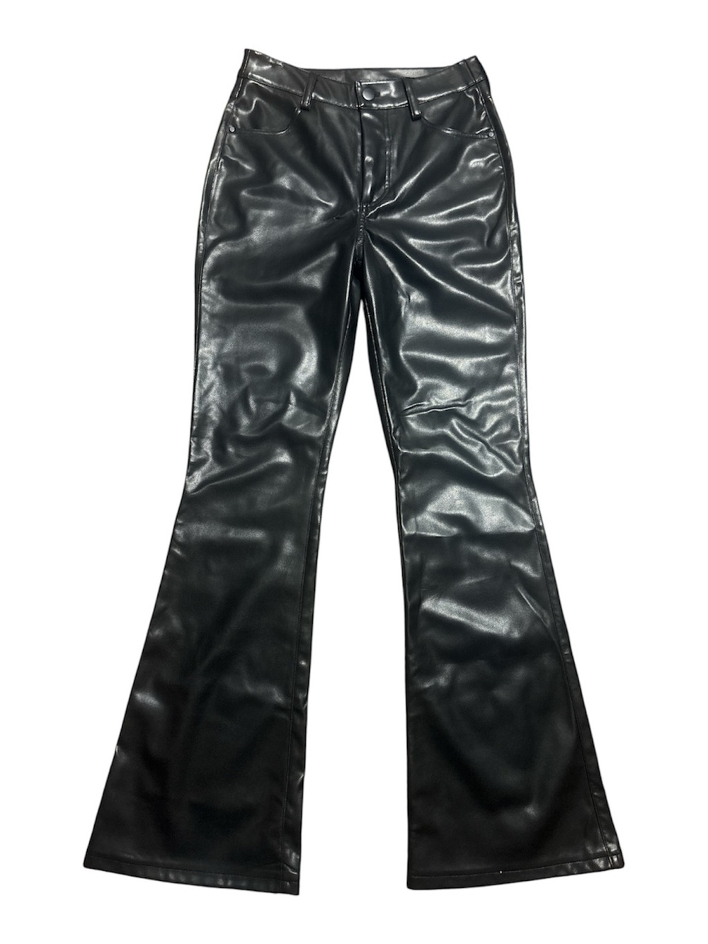 Shoe Dazzle Black Faux Leather Flare Pants